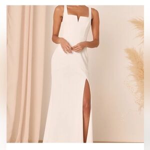 Everlasting Promise White Notched Backless Mermaid Maxi Dress